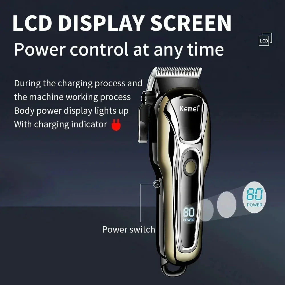 Kemei Rechargeable Cordless Hair Clipper, Professional Men's Trimmer with Limit Combs, 3-Hour Run Time