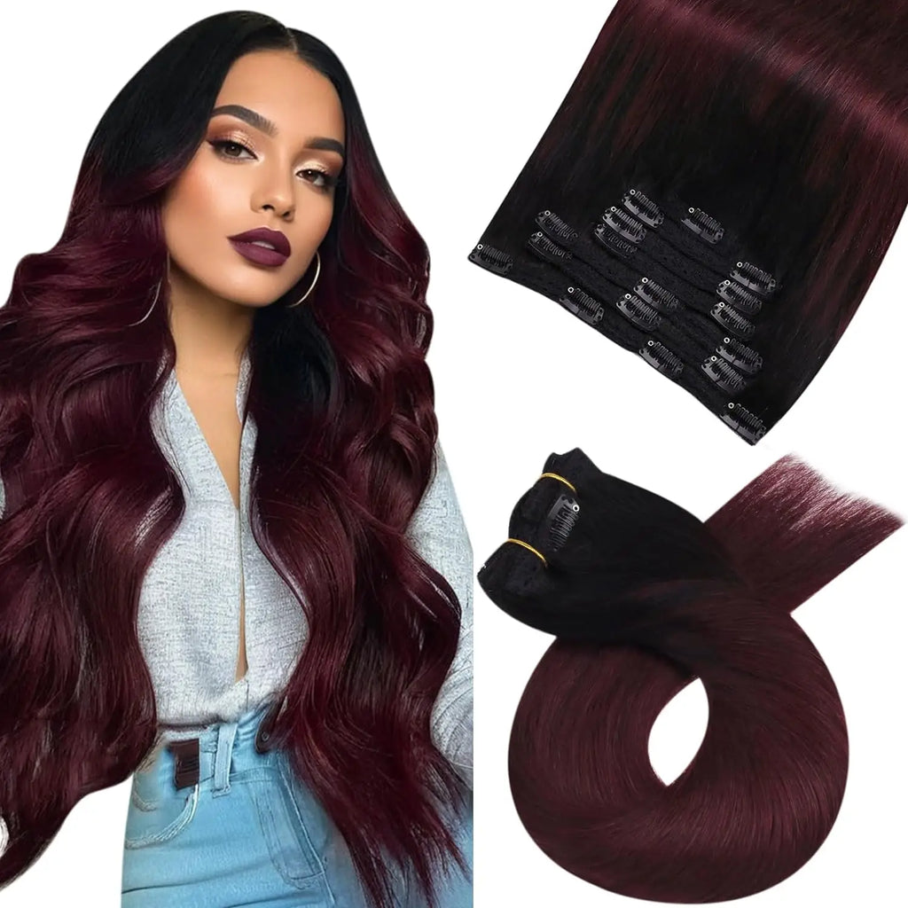Moresoo Brazilian Remy Clip-In Human Hair Extensions – Straight 5PC or 7PC Set, 10–24 in (25–61 cm)