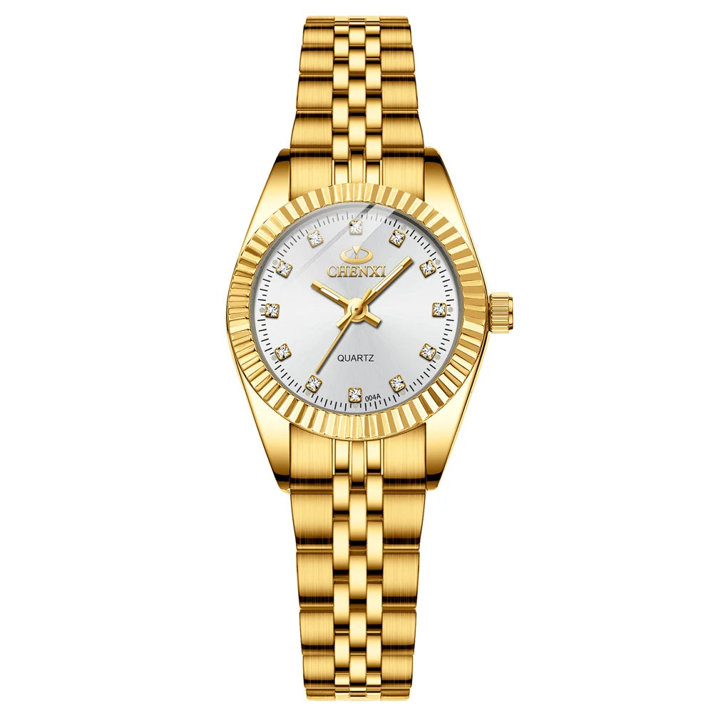 CHENXI Women's Gold Stainless Steel Quartz Watch – Small 26mm (1.02 in) Round Dial Dress Bracelet Wristwatch