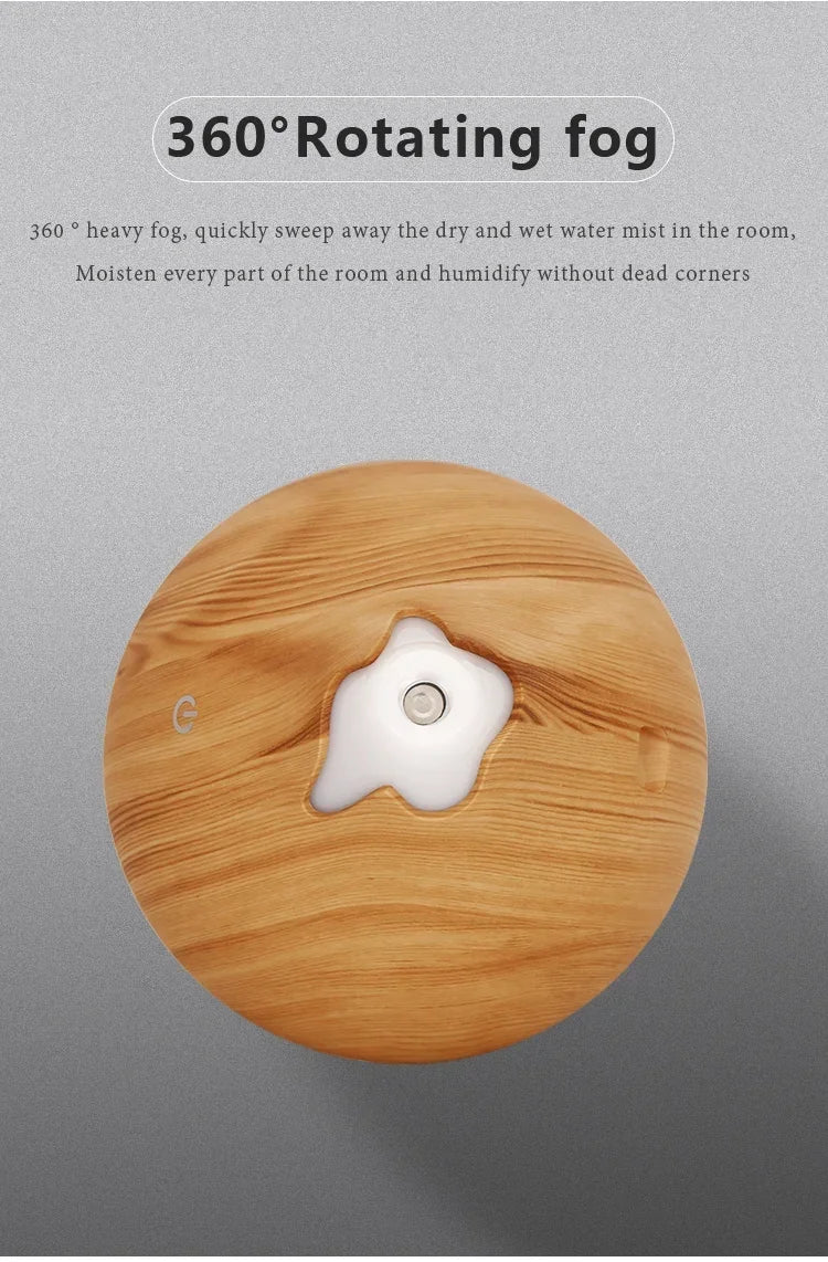 350ml (11.8 oz) Wood Grain Ultrasonic Essential Oil Diffuser & Humidifier, USB, Remote Control, 7-Color LED