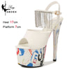17cm High Heel Platform Sandals for Women — 7cm Platform, Geometric Neon Nightlight Party Heels