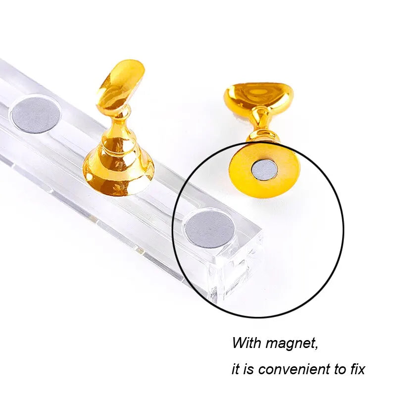 5-Pack Magnetic Nail Tip Holders with Acrylic Base – Gold Silver Rose Gold Nail Art Display Stand for Gel Polish Manicure