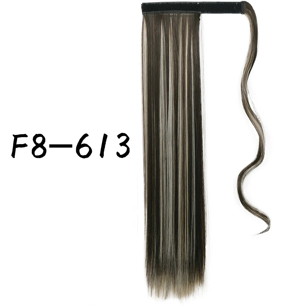 Wrap-Around Clip-In Ponytail Hair Extension 22-34 in (56-86 cm) Long Straight Heat-Resistant Synthetic Blonde Brown