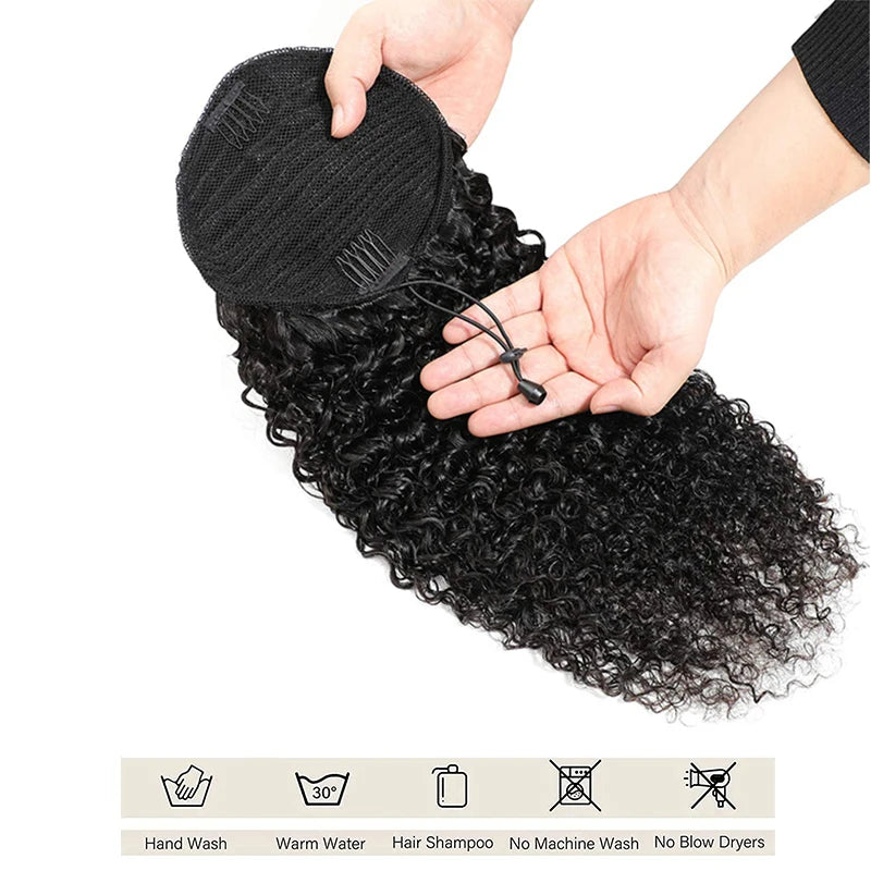Drawstring Kinky Curly Ponytail Extension 10 inch (25 cm) - Short Afro Synthetic High-Temperature Fiber, 1-Piece