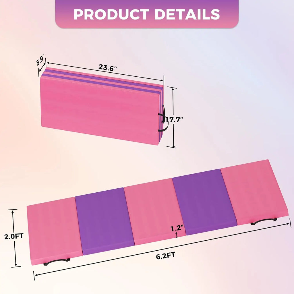 Folding Gymnastics Mat – Thick Portable Tumbling & Exercise Mat for Yoga Pilates Home Gym (Kids & Adults)