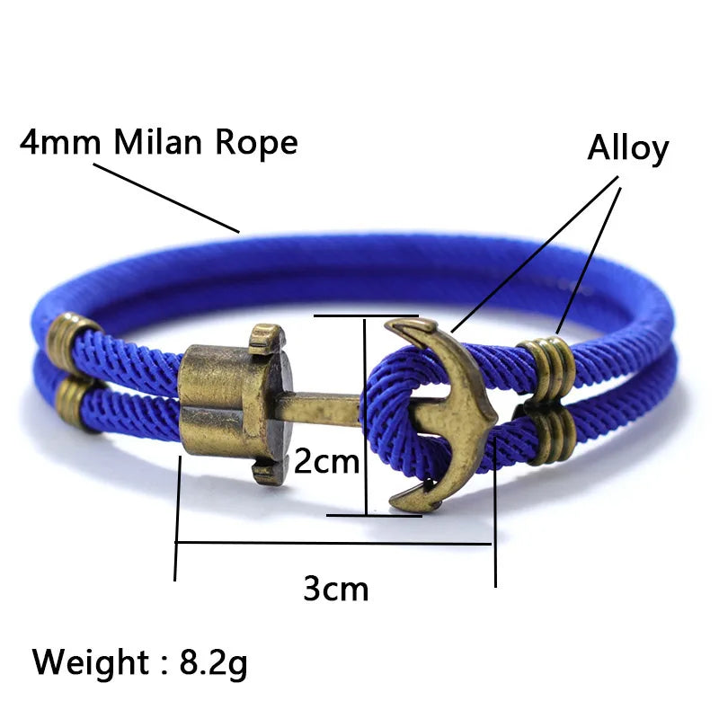 Men's Nautical Rope Bracelet with Anchor Charm - Bronze Bilayer 8.1 in (20.5 cm) Easy-Hook Surfer Bracelet