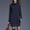 Plus Size Knit Turtleneck Sweater Dress - Knee-Length Plaid, Loose Fit up to 4XL