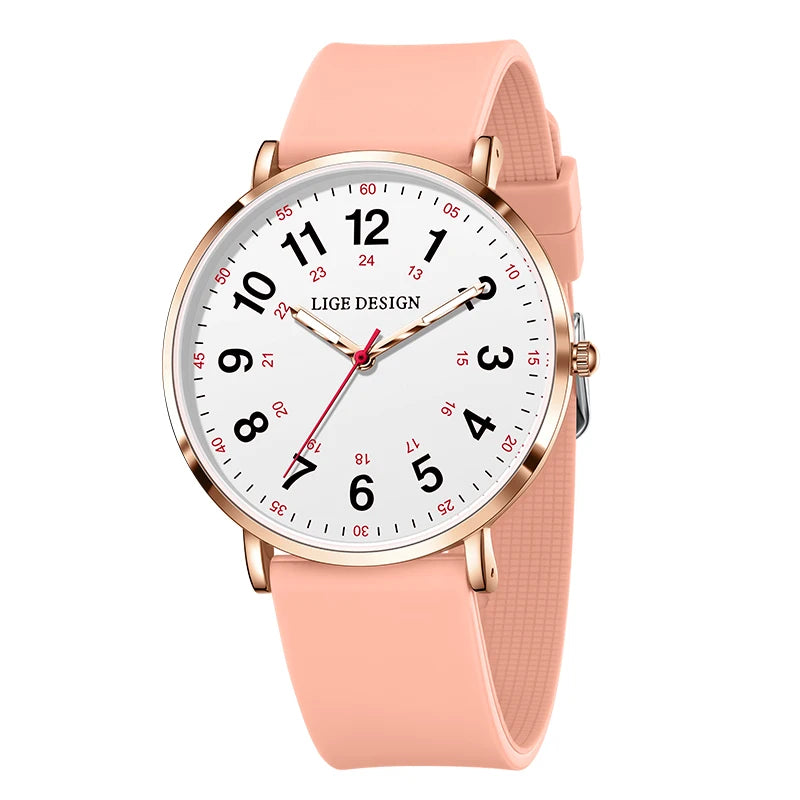 LIGE Women's Silicone Watch - 41mm Luminous Dial, 20mm Band, 3ATM Water-Resistant Casual Dress Quartz Wristwatch