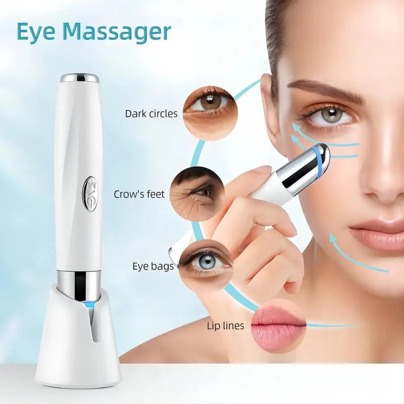 VIMYSHOW 3-in-1 LED Photon Eye & Face Massager — USB Rechargeable Vibration Wand for Dark Circles, Eye Bags & Puffiness