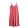 Women's Backless Draped Maxi Slip Dress – V-Neck Spaghetti Strap Summer Beach Dress (Black, Red)