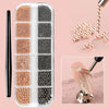 Mini Caviar Beads Nail Art 12-Grid Gold and Silver Micro Ball Charms 0.5–3mm (0.02–0.12in) with Magnetic Picker Pen