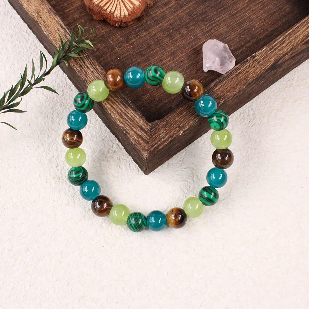 Bohemian Tiger Eye Beaded Bracelet for Women – Natural Stone Strand Bangle with Tiki Lucky Charm