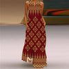 Vintage Print Boho Maxi Dress – Sleeveless V-Neck A-Line Beach Sundress with Pockets