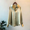 Women's Satin Button-Front Blouse — Korean Long Sleeve Casual Office Top, Slim Fit