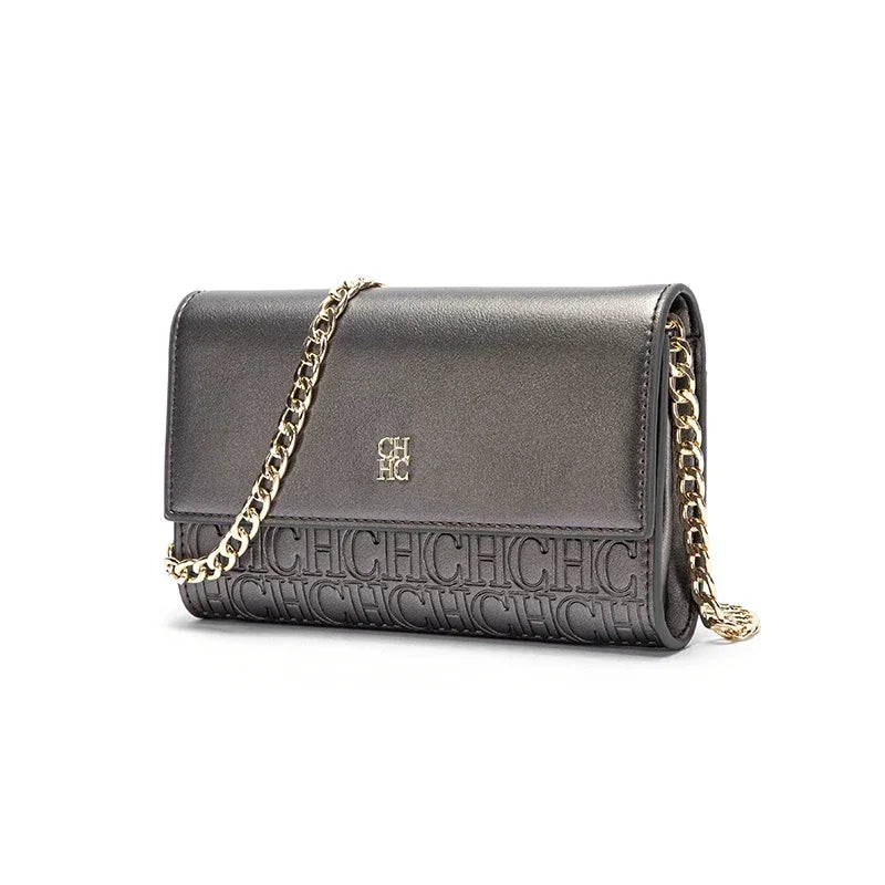 Women's Chain Crossbody Bag – Light Luxury Sequined Letter Flap Clutch with Adjustable Chain Strap