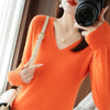 Women's V-Neck Cashmere-Blend Pullover Sweater - Loose Knit Jumper for Autumn/Winter, Casual Office