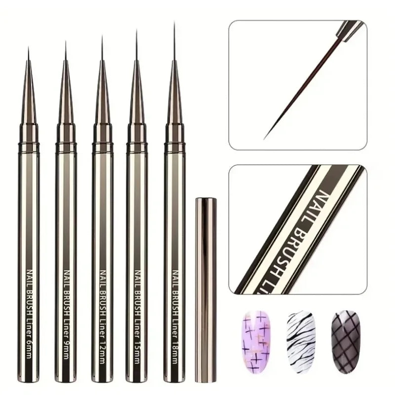 Professional Nail Art Liner Brush Set — Striping & Detailing Pens, 6–25 mm (0.24–0.98 in) Tips