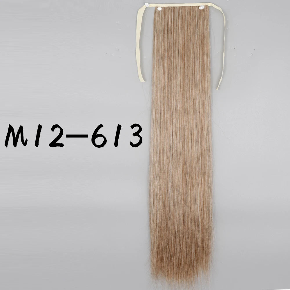 Wrap-Around Clip-In Ponytail Hair Extension 22-34 in (56-86 cm) Long Straight Heat-Resistant Synthetic Blonde Brown