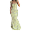 Floral Spaghetti Strap Drawstring Midi Dress - Mid-Calf Bodycon for Summer & Spring