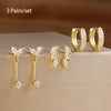 3-Pair Zircon Huggie Hoop Earrings for Women, 8mm (0.31 in) Stainless Steel Cartilage Piercing Set