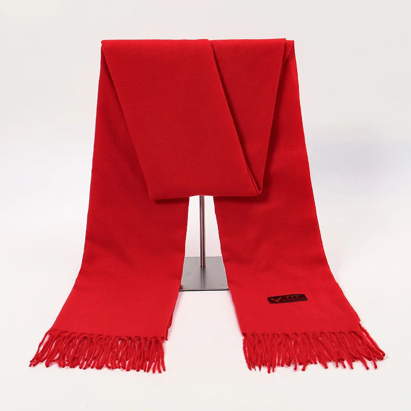 Red Cashmere Tassel Scarf Shawl Soft Winter Pashmina Wrap for Women