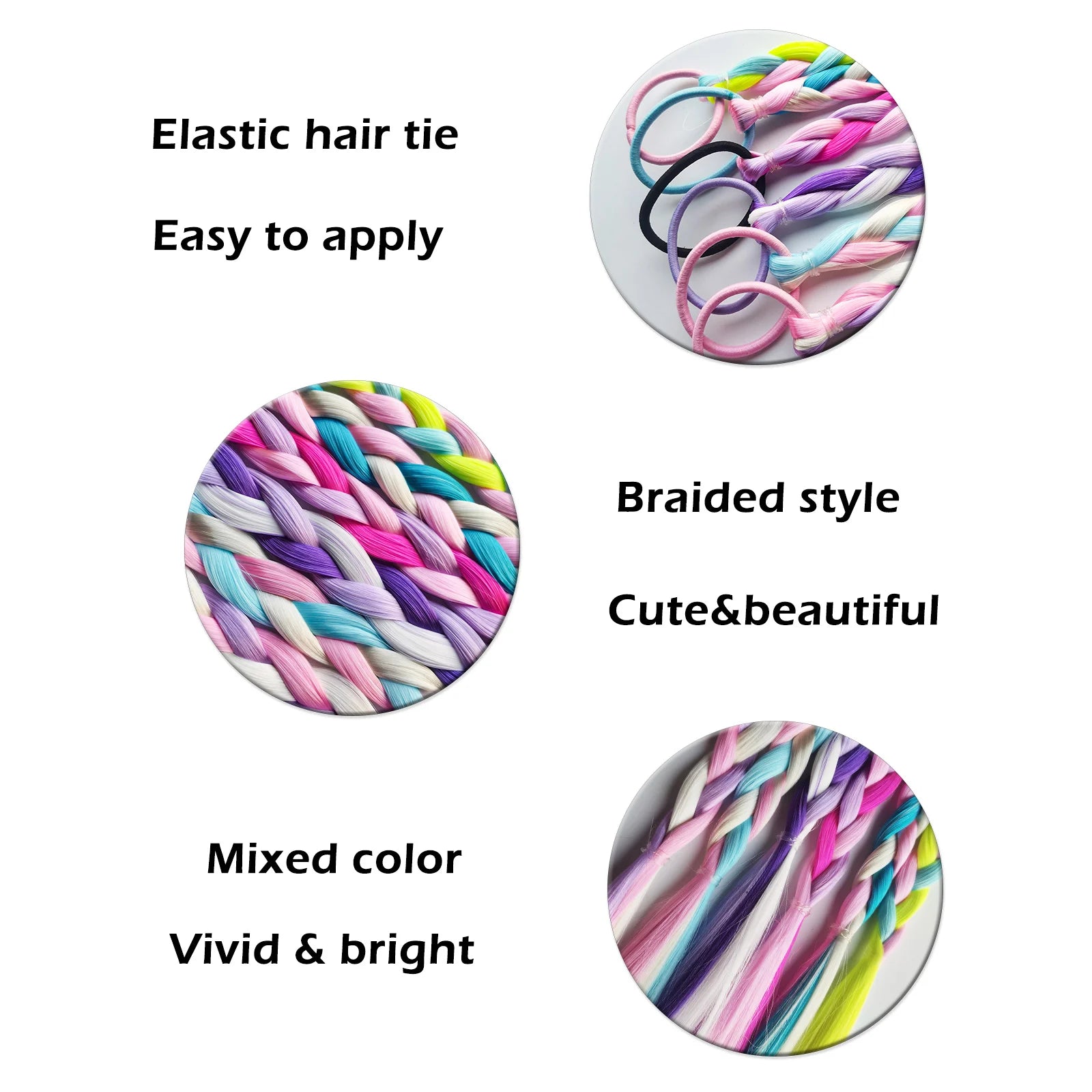 6-Pack Rainbow Ponytail Hair Extensions for Kids & Girls - Pre-Braided Colorful Hairpieces Lightweight Synthetic Braids for Parties and Gifts