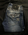 Gothic Y2K Women's Wide-Leg Rhinestone Wing Jeans Washed Blue Mid-Rise Baggy