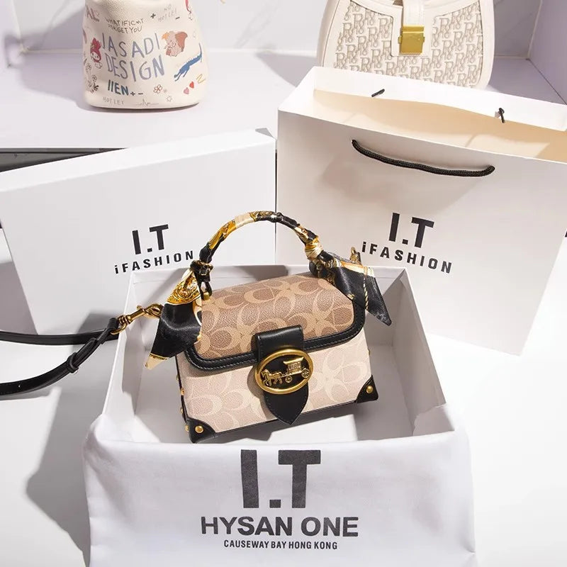 Minimalist Contrast Color Small Box Crossbody Bag for Women High-End Portable Satchel