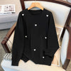 Plus Size Women's Oversized Knit Pullover Sweater – Loose Round Neck, Autumn/Winter, Black Gray, Sizes 5XL–9XL