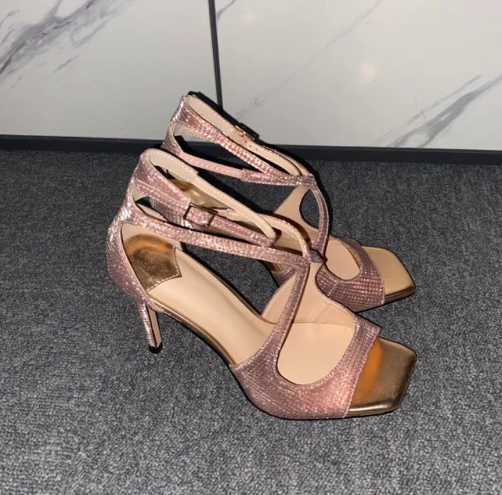 Women's Summer High Heel Open-Toe Sandals – Thin Heels Party Dance Shoes, EU 34–48 (8cm+ Heel)