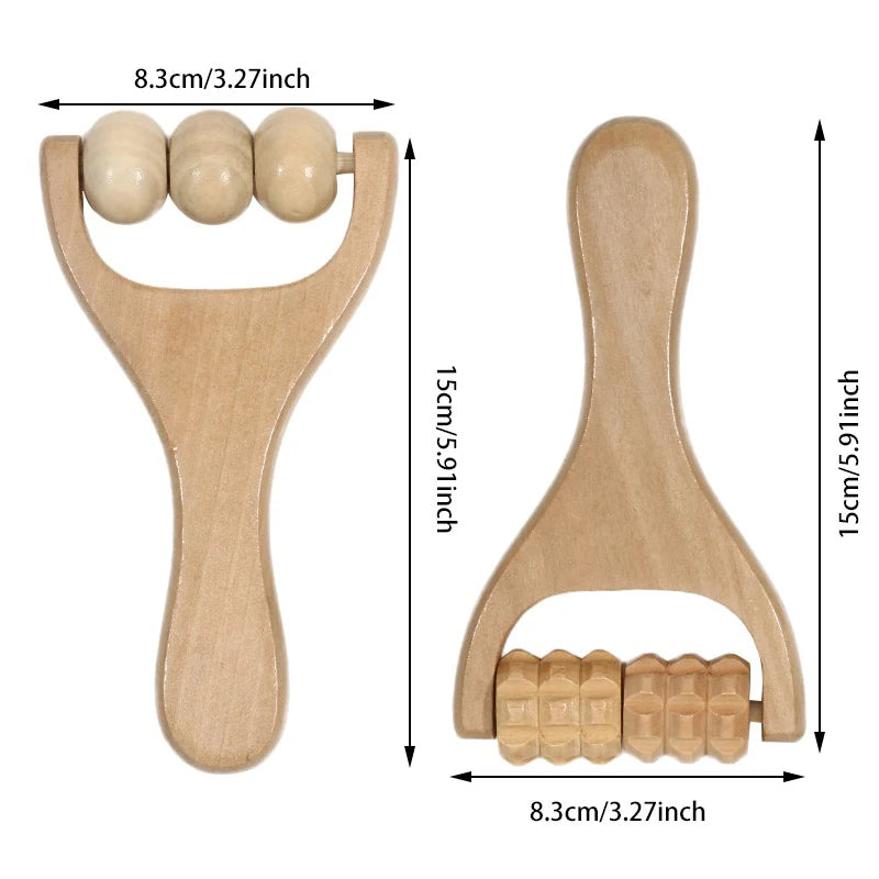 Wooden Handheld Massage Roller and Gua Sha Tool – Full-Body Trigger Point Massager for Women & Men