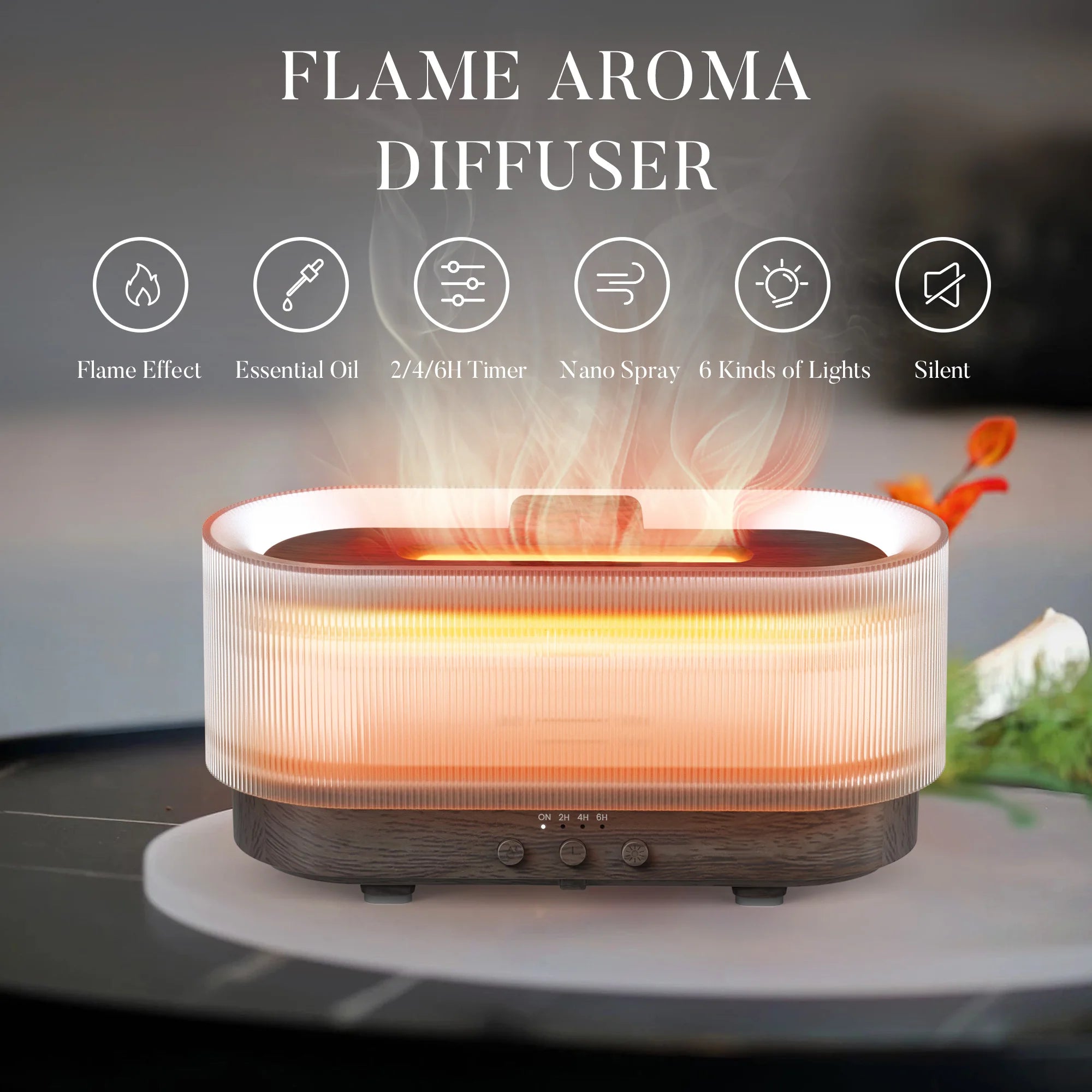 SEJOY Ultrasonic Cool Mist Humidifier & Aroma Diffuser — Portable Essential Oil Diffuser with LED Flame Lamp