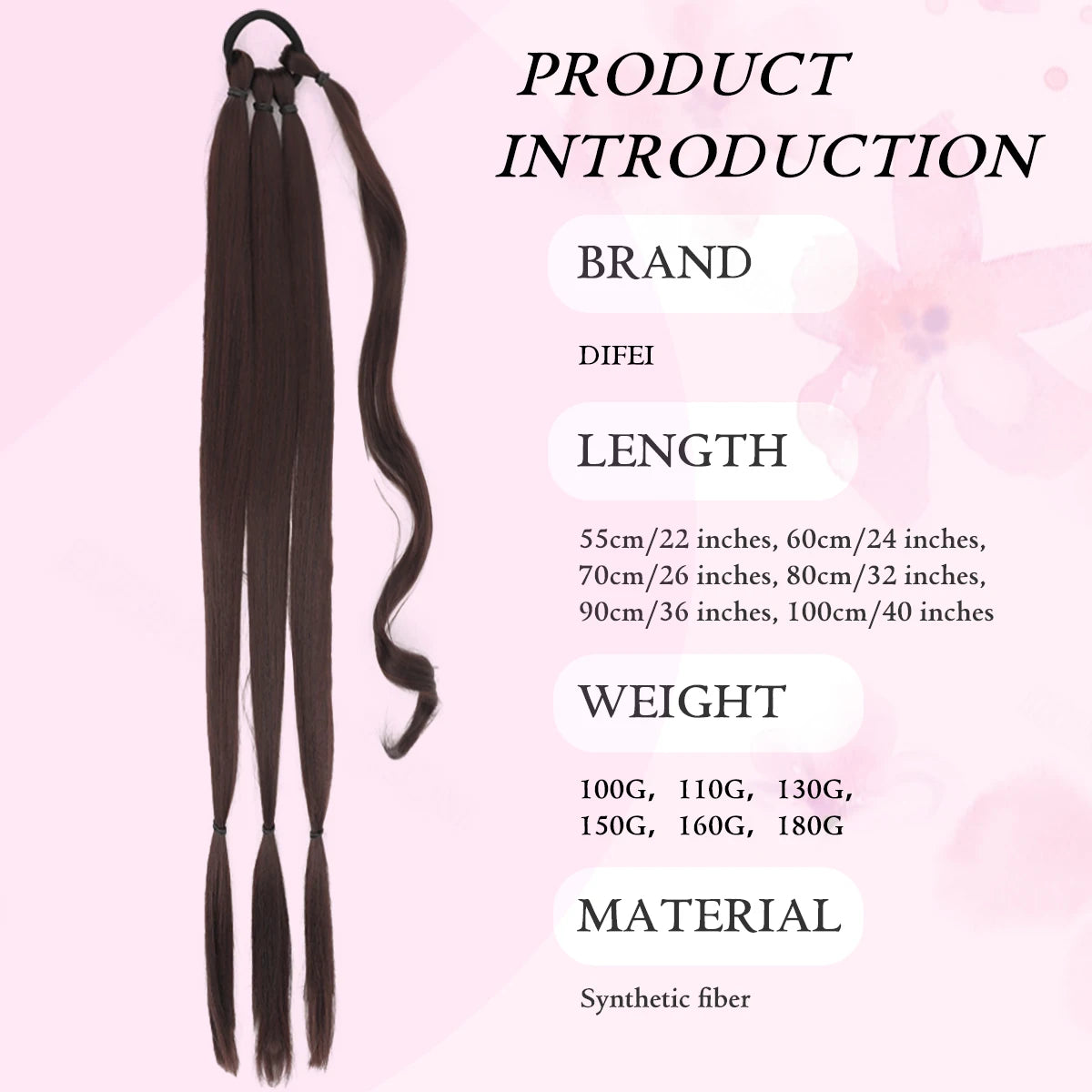 22-40 Inch (56-100 cm) Synthetic Braided Ponytail Hair Extension with Elastic Band