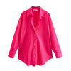 MUJER Women's Multicolor Button-Up Poplin Shirt – Oversized Long-Sleeve Summer Casual Blouse