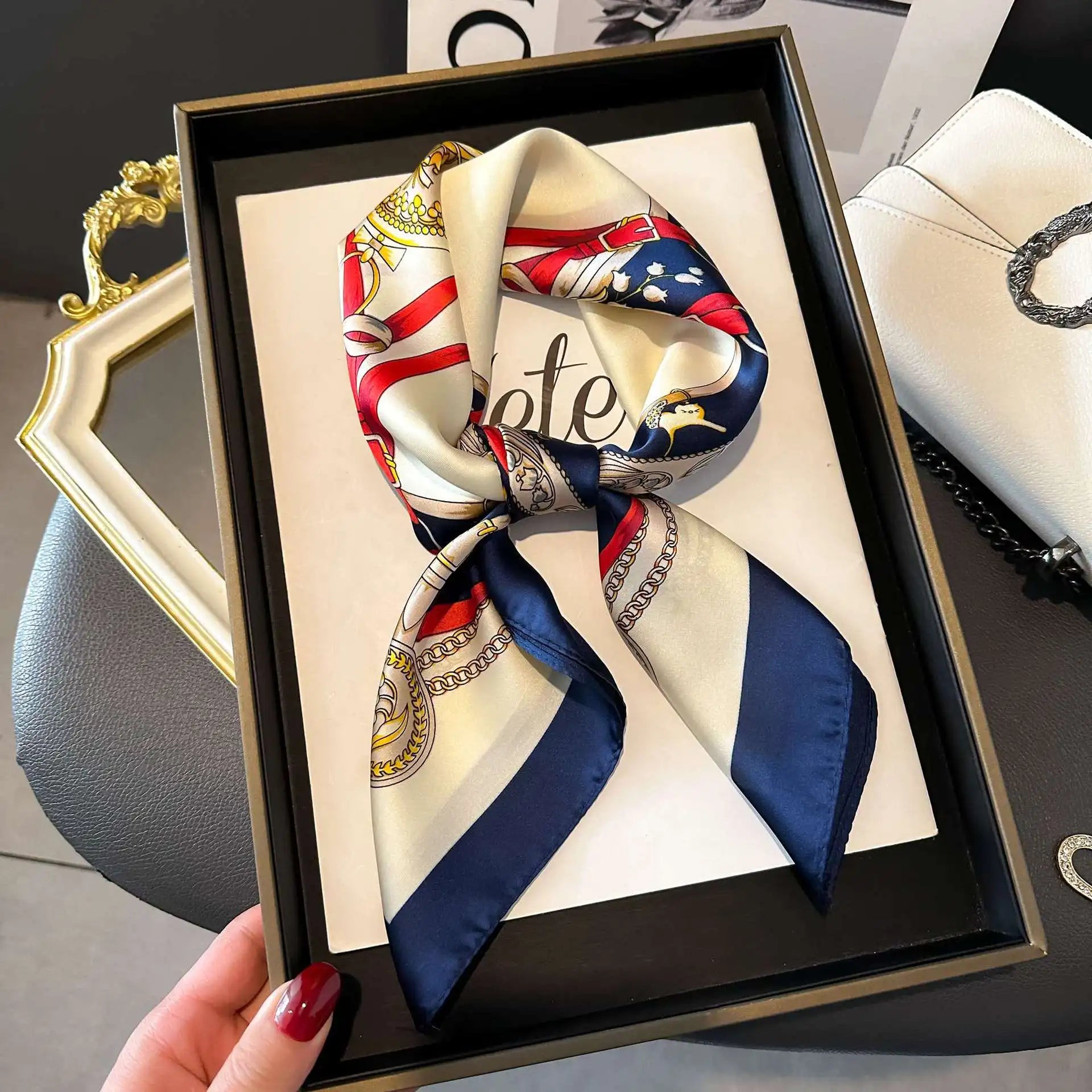 Luxury Horse Print Silk-Feel Square Scarf 70 x 70 cm (27.6 x 27.6 in) – Women's Neck, Hair, Foulard, Bandana