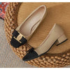 Korean-Style Women's Bow Mid-Heel Pumps - PU Leather Square Toe Block Heel (3-5 cm / 1.2-2 in)