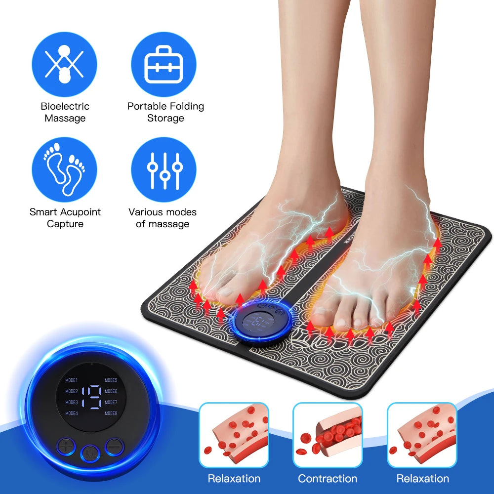 MERALL EMS Foot Massager Pad — Portable Rechargeable Acupoint Stimulator, 8 Modes & 19 Intensity Levels for Improved Circulation and Muscle Relief