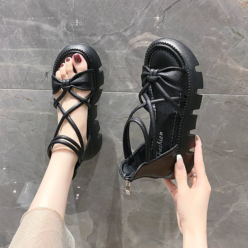 Women's Woven Ankle-Strap Mid Heel Sandals — Thick Sole Summer Clogs