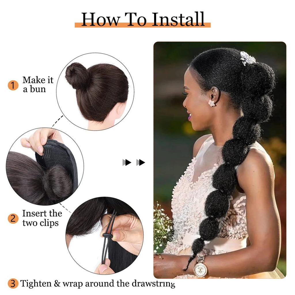 Drawstring Kinky Afro Bubble Ponytail Extension - Clip-In Natural Black