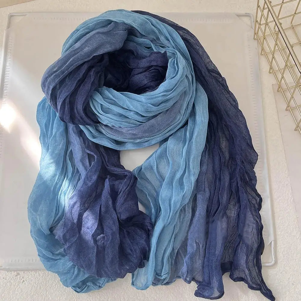 Long Gradient Blue Scarf 180 x 90 cm (71 x 35 in) – Lightweight Polyester with Cotton-Linen Feel Shawl, Pashmina Hijab Wrap for Women