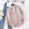 Women's Flannel Plaid Shirt - Loose Cotton-Poly Long Sleeve Button-Down with Pockets