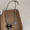 Enamel Horse Pendant Necklace - Silver-Plated Zinc Alloy Chain Choker (White, Black, Green, Blue, Pink)