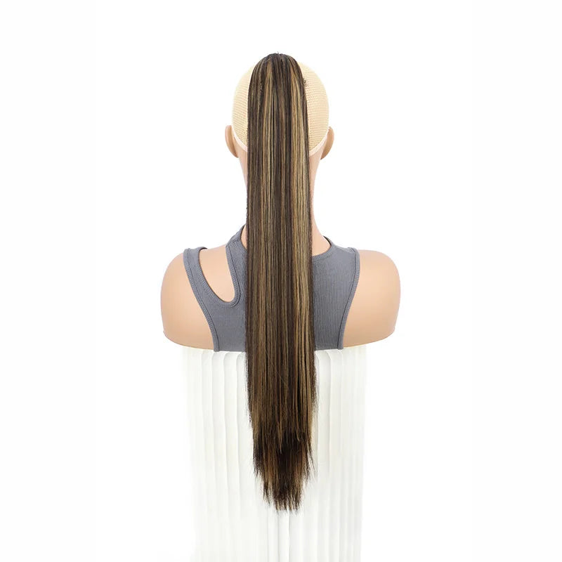 24Inch Synthetic Long Straight Claw Clip On Ponytail Hair Extensions Heat Resistant Ponytail Blonde Black Hairpiece for Women