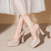 Women's Waterproof Patent PU Platform Sandals – 11 cm (4.3") Chunky Heel, Buckle Strap, White, EU 35-42