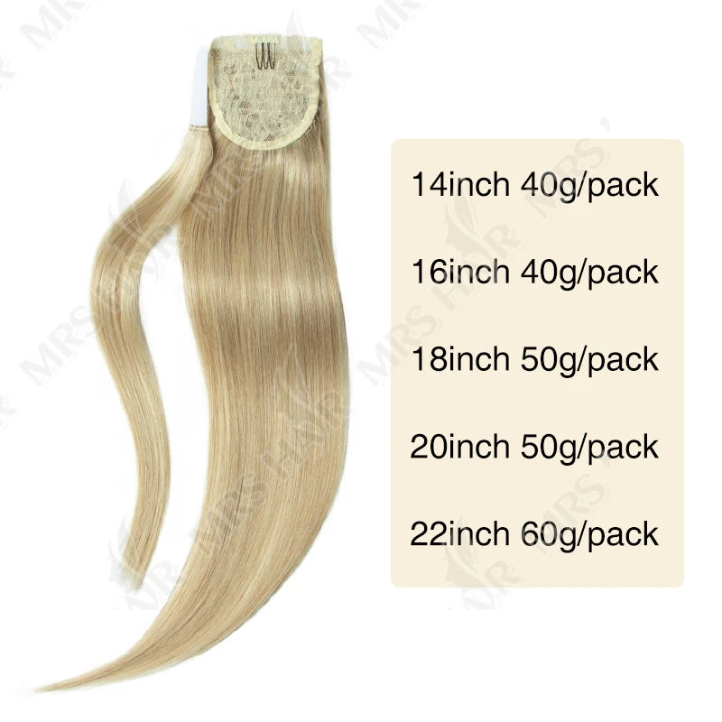 MRSHAIR 100% Remy Human Hair Clip-In Wrap-Around Ponytail Extension Straight — Blonde, Brown, Black