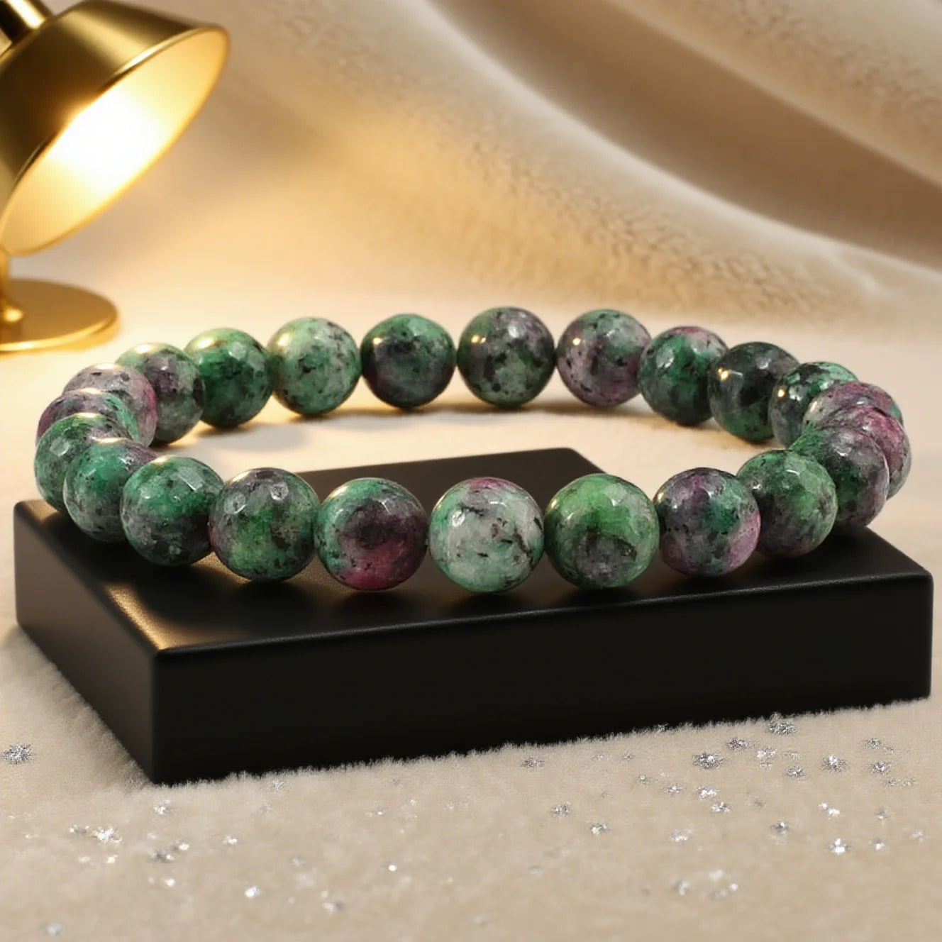 Red & Green Natural Gemstone Strand Bracelet – Unisex Toggle Clasp for Positive Energy, Luck & Wealth