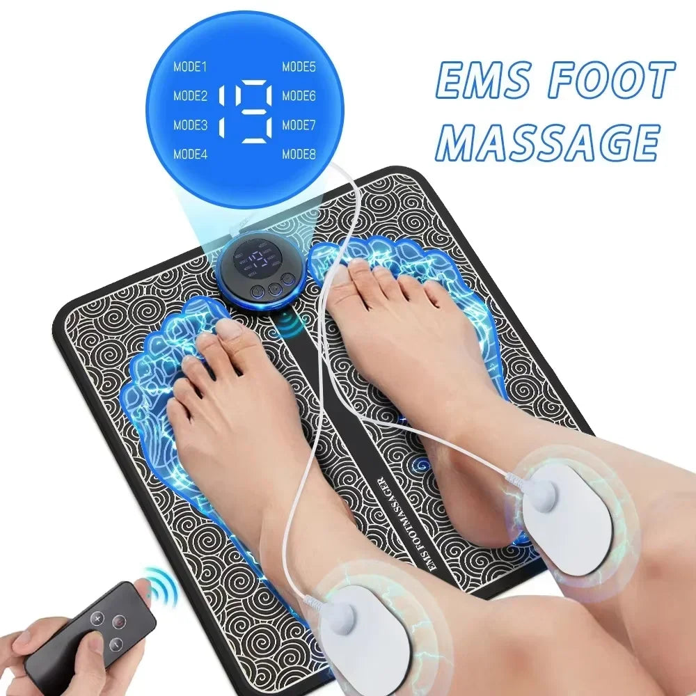 CAMMUO EMS Electric Foot Massager Pad, USB Rechargeable Muscle Stimulator for Foot Ankle & Calf — 6 Modes, 9 Intensities, Portable Foldable