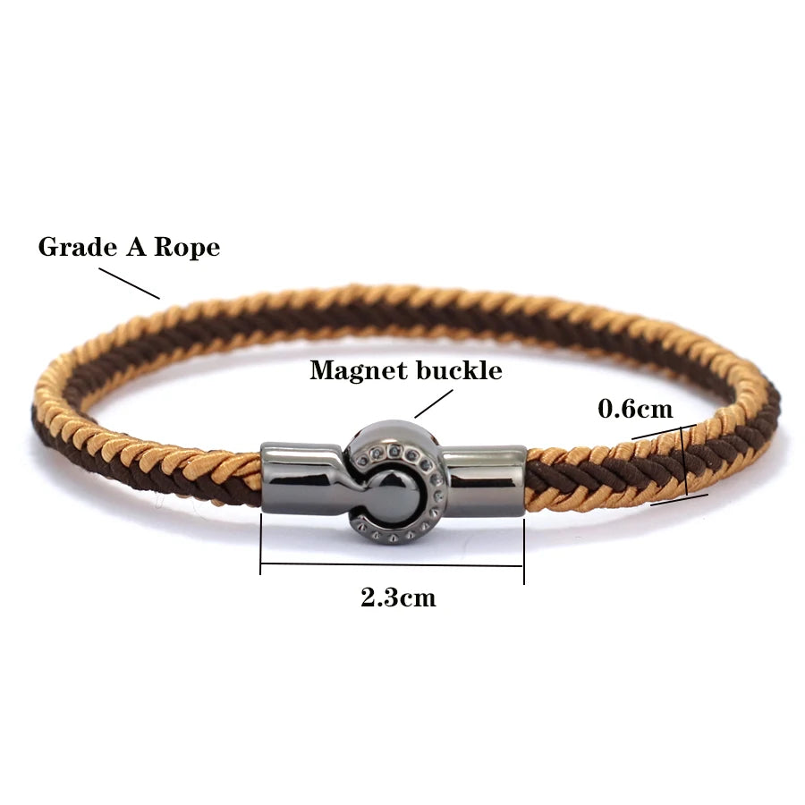 Handmade Ethnic Braided String Bracelet – Unisex Lucky Thread Couple Bangle with Magnetic Clasp, 18.5/20.5/22.5 cm (7.3/8.1/8.9 in)