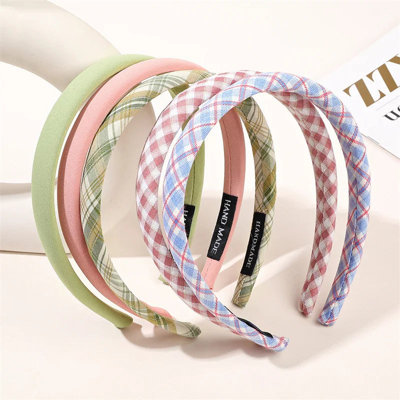 1/2/3-Pack Women's Solid & Plaid Fabric Headbands – Spring Summer Sweet Princess Head Hoops