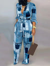 Women's Letter Print Long Sleeve Jumpsuit - Button-Front High-Waist One-Piece Overalls for Office & Streetwear